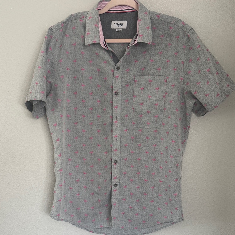Men's craft & flow Gray and Pink flamingo  Short Sleeve Shirt